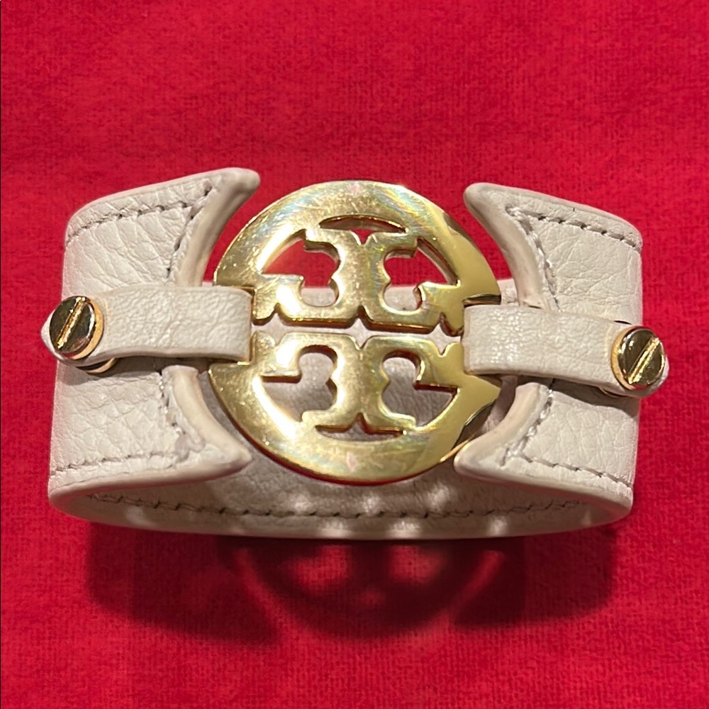 Tory Burch Gold and Cream Leather Bracelet